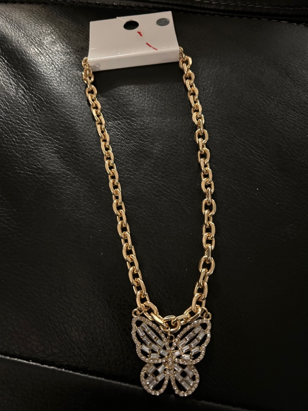 Gold Butterfly Pendant Necklace for Women - Sparkling Gold Tone
